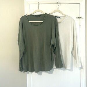 2 long sleeve light weight ribbed shirts